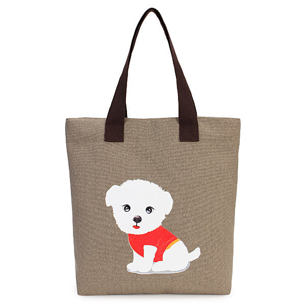 Women's Handbag Canvas Zipper With Dog Pattern
