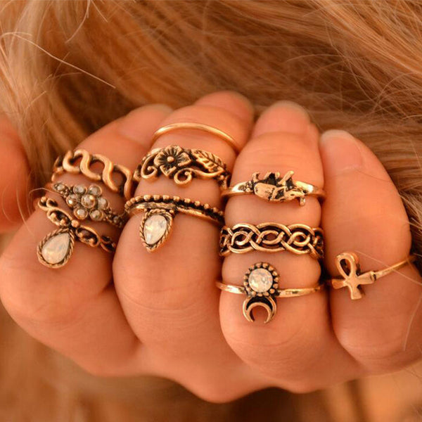 FREE 10pcs Vintage Tribal Ethnic Rings Set for Women